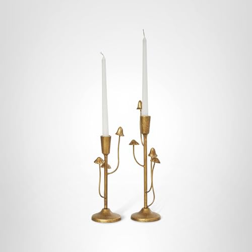 Deco 79 Metal Abstract Decorative Candle Holder Mushroom Inspired Candle Stand, Set of 2 Candlestick Holder 11", 14"H, Gold