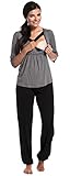 Zeta Ville - Umstandsmode Lagendesign Stillzeit Pyjama 3/4 Ärmeln - Damen - 060c (Grau Melange & Schwarz, 36, S)