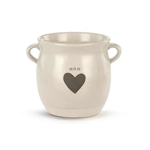 DEMDACO Warm Heart Collection Mom Grey Heart Crock 4 x 4 Stoneware Indoor Standing Planter for Your Green Thumb