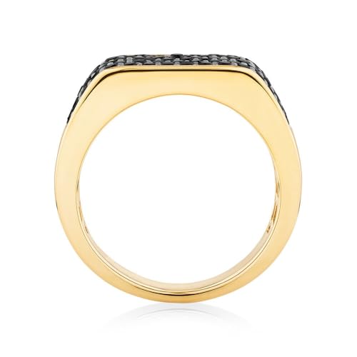 Men's Created Black Stone Pave Ring in 14K Gold Vermeil on Sterling Silver, Honeycomb Design, Wide Band Weeding Ring3