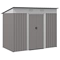Outsunny 7' x 4' Metal Lean to Garden Shed, Outdoor Storage Shed, Garden Tool House with Double Sliding Doors, 2 Air Vents for Backyard, Patio, Lawn, Light Gray