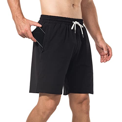 HEALONG Mens Athletic Shorts Cotton: Workout Gym Running Exercise Training - 7" Drawstring Fashion Sports with Zipper Pockets2