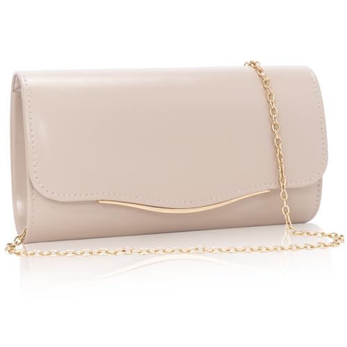 Toptime Pochettes et Clutches Femme Nude, Petit Sac a Main de Soirée à Vagues Courbées, Enveloppe Pochette Mariage en Cuir avec Chaîne Dorée, Élégant...