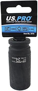 US PRO 24mm 1/2 dr 6 Point Deep Impact Socket 78mm Long 3516