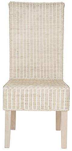 SAFAVIEH Home Collection &ndash; Arjun Set of 2 White Washed Wicker Dining Chairs, Tall Back Dining Chairs with Pine Wood Legs for Kitchen or Dining Room (SEA8013D-SET2)