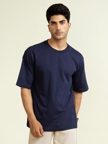 Image of DAMENSCH Statement Solid Oversized T Shirt for Men, Heavyweight, Anti-Pilling, Stylish, Relaxed Fit T Shirt for Men Cotton