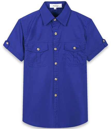 Big Boys & Mens Dress Shirts Western Button Down Short Sleeve Classic Woven Shirt with Two Pockets