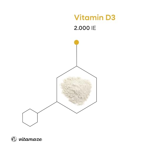 Vitamin D3 2000 IE hochdosiert, Vorrat für über 1 Jahr, 50 mcg reines Cholecalciferol pro 2-Tagesdosis, Sonnenvitamin für Knochen und Immunsystem, Made in Germany