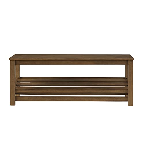 Walker Edison Tally Modern Solid Wood Entry Bench With Lower Shelf, Brown #TOP4