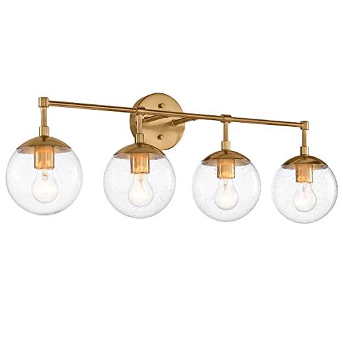 Image of Design House Gracelyn 4-Light Dimmable Bathroom Vanity Light, Seeded Glass, Satin Gold, 31.52 in W x 8 in D x 11.45 in H, 589580 | Dimmable, Wall Mount, Contemporary /Modern, Steel, Lighting, 589580