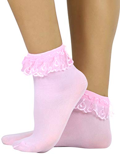 ToBeInStyle Women’s Beautiful Lace Ruffle Top Opaque Anklet Socks