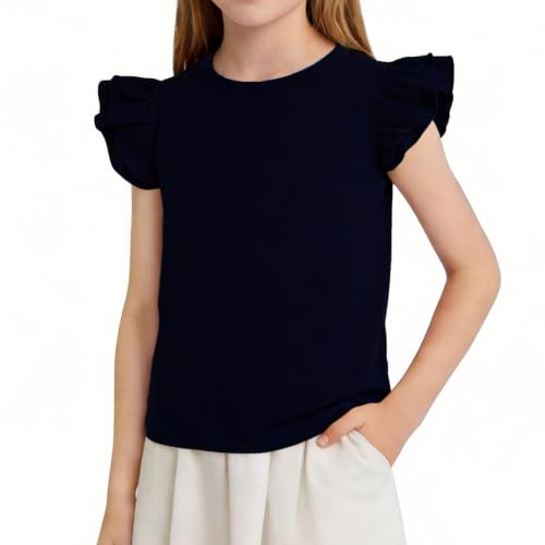 Image of Magic Park 1-14Y Toddler Ruffle T Shirt Girls Solid Color Blouse Kids Girl Short Long Sleeve Tops Casual Tee