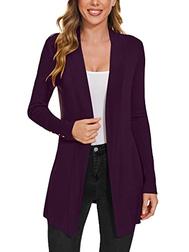 Image of Women Long Knit Cardigan Lightweight Open Front Sweaters | Capsule Wardrobe for Women, Relaxed fit, Buttoned Ribbed cuffs, Dressy Business Casual , for spring early fall office work