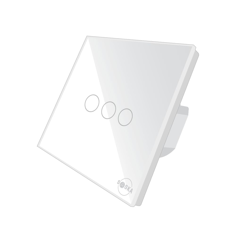 SaskaSmart Tuya Wifi Touch Light Switch (SJ-A1) Smartlife App Remote Control, Timing Function Voice Control Compatible with Alexa, Google Home - No Neutral No Hub Needed (3 Gang, White)