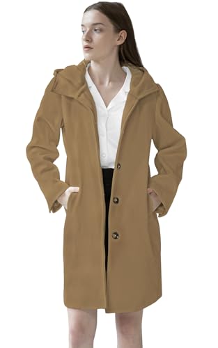 SAUKOLE Womens Wool Blend Pea Coat Fashion Winter Dressy Overcoat Single Breasted Trench Jackets with Hood3
