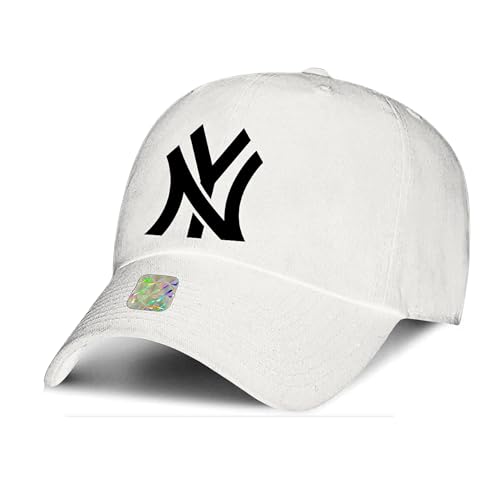 Classic NY Baseball Caps for Men and Women - 100% Cotton NY Cap with Adjustable Self Fabric Strap Closure, One Size Fits All White