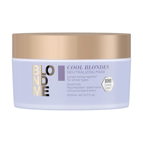 Schwarzkopf Professional BLONDME Cool Blondes Neutralisierende Haarmaske Gegen Gelbtöne Haarpflege Für Gefärbtes Aufgehelltes Blondiertes Haar Samtblüten Erfrischend Weichmachend 200 ml