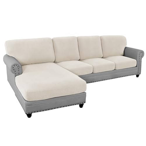 H.VERSAILTEX 2024 New Sectional Couch Covers 8 Pieces Stretch Sofa Covers for Sectional Sofa Set Separate L Shaped Couch Cover for Both Left/Right Couch (Seat and Back: 1 Chaise + 3 Sofa, Ivory)