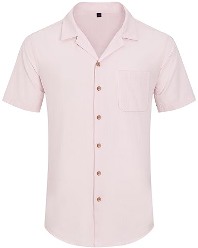 Image of Alimens & Gentle Mens Linen Shirts Cotton Hawaiian Shirts Short Sleeve Button Down Shirts Casual Summer Beach Tops