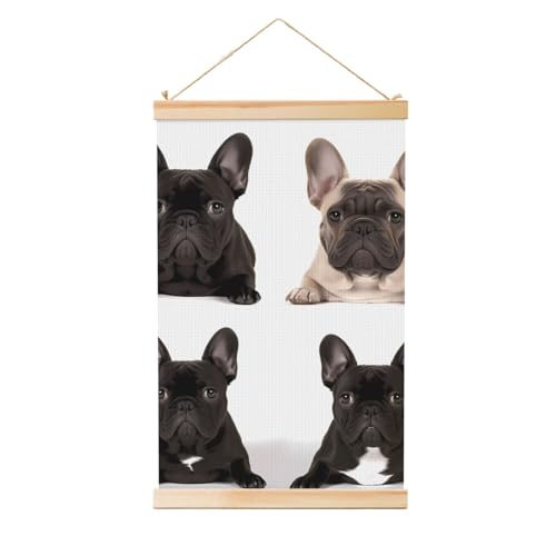 Art mural avec cadres en bois et poster bouledogue français grand format