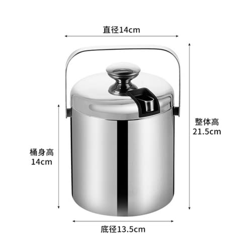 SKEIDO Stainless steel Ice Bucket Ice Cube Container Double Walled 1.3 Liter Ice Container with Tongs and Lid Ice Container