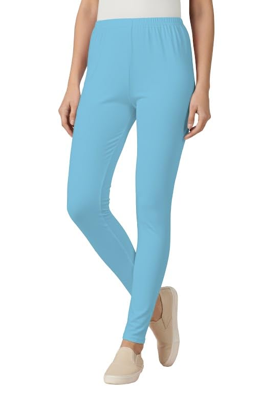 Image of Women's Cotton Lycra Ankle Length Leggings | Regular Rise, Soft 4 Way Stretch Fabric | Casual & Ethnic Wear