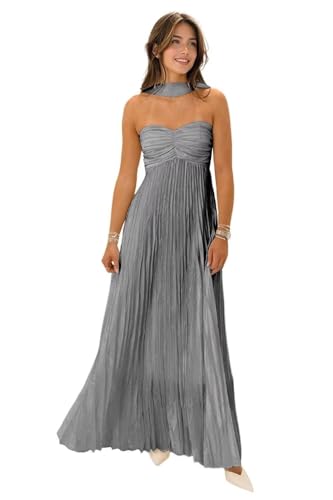 Women's Strapless Chiffon Bridesmaid Dresses with Scarf Long Pleated Formal Dress A Line Wedding Guest Dress
