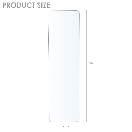 Image of Artspire Home Elegant Round Corner Wall Mirror | Aluminium Frame, Explosion-Proof Sheet with Stand |Dressing Mirror for Bedroom, Entryway, Walk-in Closet & Foyer Home & Office (White, 45x155CM)