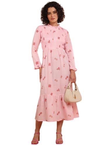 Image of Maaesa Women Floral Cotton Flared Dress
