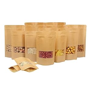 100 stuks kraftzakken met venster hersluitbare opstaande buideltas voor voedselopslag, ritssluiting top hitteverzegelbare zakken voor voedselverzamelobjecten op lange termijn (Size : 9x14cm)