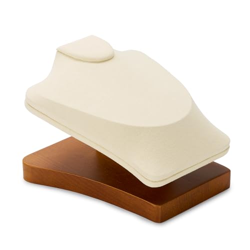 Oirlv Único Collar De Madera Maciza De Pie De Exhibición, Centro Comercial De Joyería Vitrina De Pie, Collar Busto De Joyería De Pie (Crema Blanco)