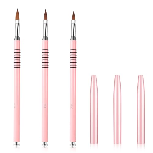3Pcs 3d Kolinsky Nail Art Brush Acrylic Flower Nail Brush Kolinsky Set Size #2#4#6 3D Acrylics Brushes for Nails with Non Silp Pink Handle