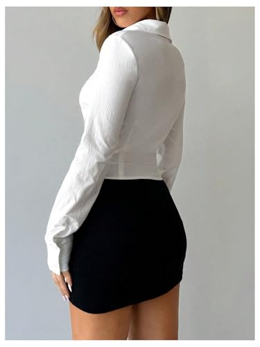 SOLY HUX Women's Button Down Ruched Blouse Long Sleeve Shirts Slim Fit Aesthetic Tops3