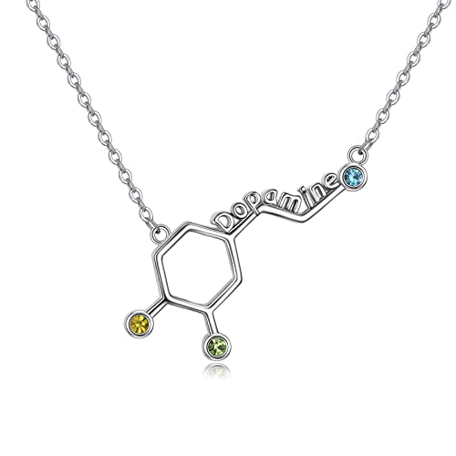LUHE Serotonin Molecule Necklace Sterling Silver Chemical Molecules Jewelry Gifts for Women