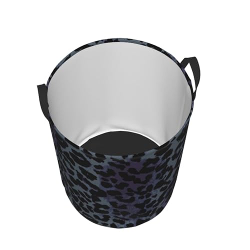 Image of Black Grey Leopard Round Laundry Hamper Storage Basket Toys Clothes Organizer Bin For Home Bathroom Bedroom Dorm Nursery, 62l