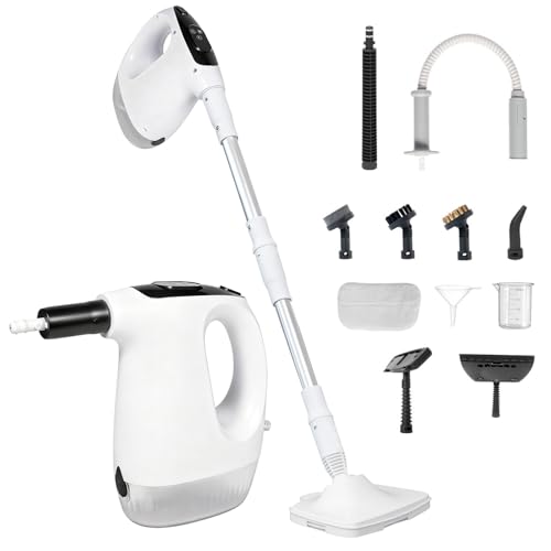 Limpiador a Vapor, Calentamiento Rápido de 10 Segundos, 1200 W, Cabezal de Mano Desmontable, Limpieza de Pisos, Adecuado para Azulejos, Lechada, Alfombras y Muebles, Blanco