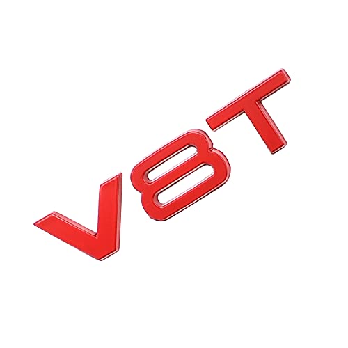 Image of V8T Emblem 3D Metal Badge Car Hood Truck Door Side Fender Rear Trunk Emblem Sticker Decals for RS Sline V8T S3 S4 S5 S6 S7 S8 A4L A5 A6L A3 A4 A7 Q3 Q5 Q7 (Red)