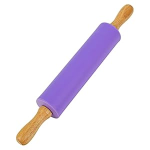 Koogel 12 Inch Silicone Purple Rolling Pin Handle Rolling Pin Non-Stick Silicone Rolling for Kids Kitchen Activity