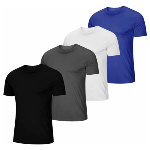 Kit 4 Camiseta Masculina Esportiva Dry Fit Camisa Gola Redonda (BR, Alfa, GG, Regular, PRETO BRANCO