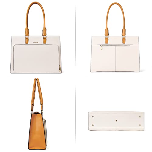 Bostanten Leather Briefcase For Women Vintage 15.6 Inch Laptop Bag Business Shoulder Handbag Beige #TOP4