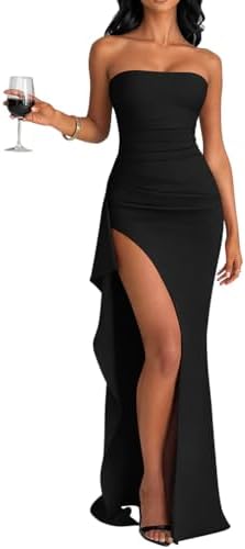 LAGSHIAN Women's Elegant Tube High Split Maxi Dress Strapless Bod...