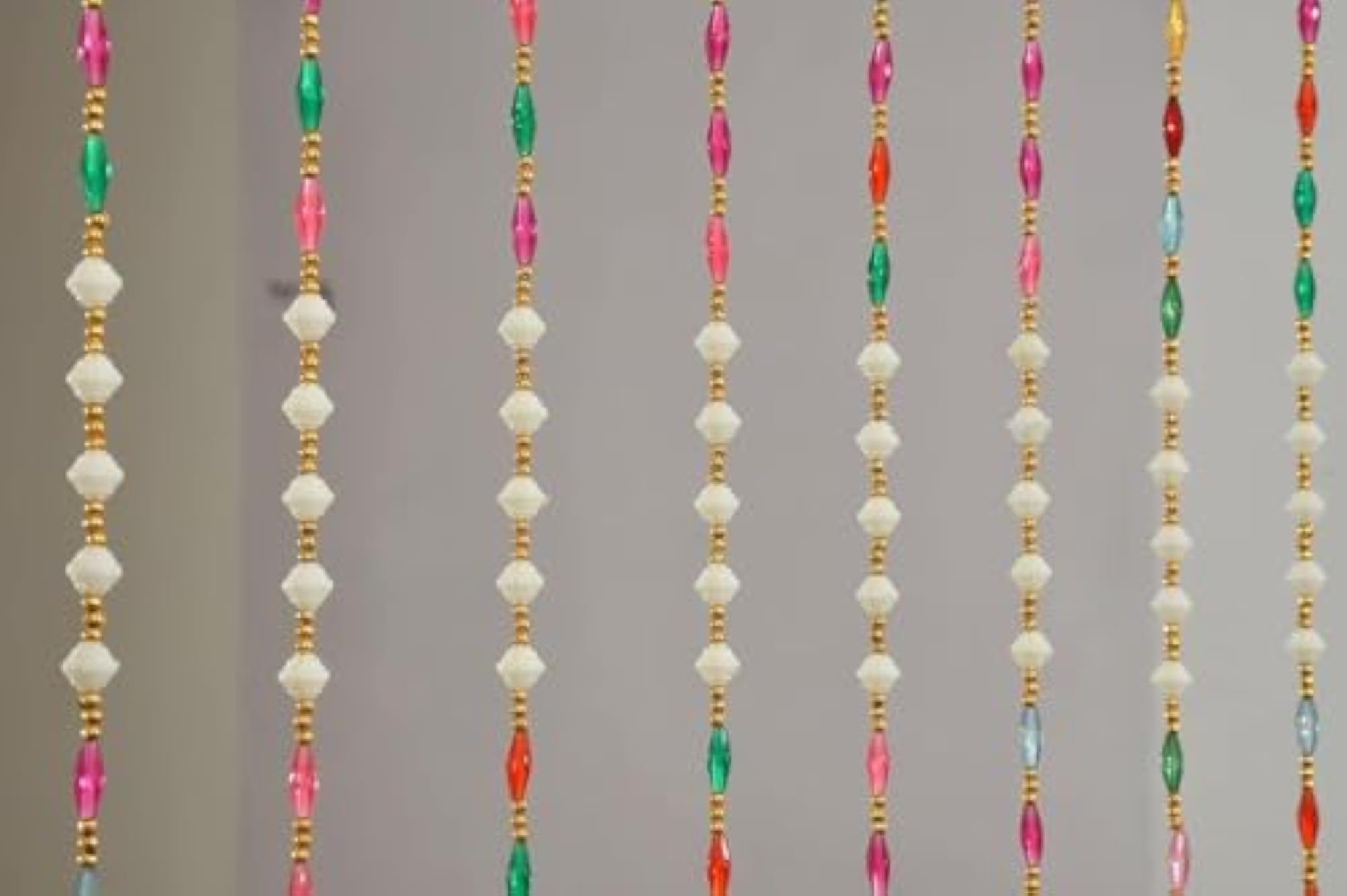 Fancy PVC Rice Beaded Striped Door Hanging Curtain, Multicolor
