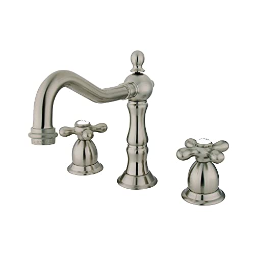 Kingston Brass KS1978AX Heritage Widespread Lavatory Faucet with Metal Cross Handle, Brushed Nickel