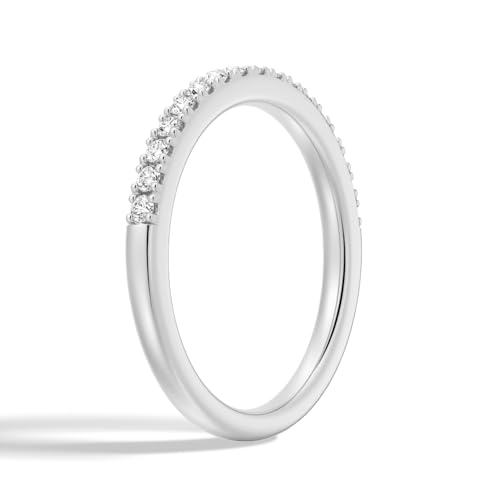 MSBLUE 2.2MM Classic Moissanite Wedding Ring, Round Cut Half Eternity Band, 14K White Gold Vermeil, Rhodium Finished2