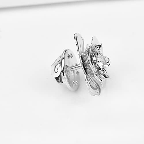 Image of Crystal Alloy Rose Flower Lapel Pins Button Pin Groom Boutonniere for Wedding Floral Brooch Pin Set for Women Men