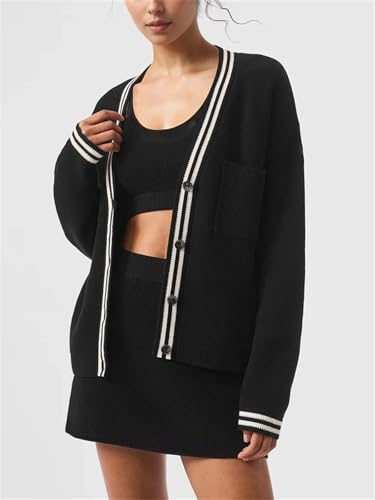 Women's Cardigan Sweaters Oversized Color Blocked V Neck Button Down Open Front Knit Long Sleeve Lightweight Jackets2