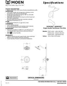 Moen Wynford Posi-Temp Shower Valve Trim Kit T5501 Specifications Diagram