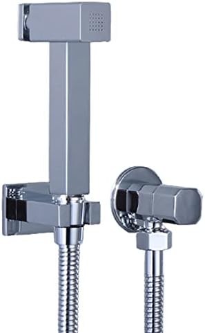 Wall-Mounted Shower Faucet Set System,Chrome Polishing Handheld Bidet Sprayer Kit with Pushing Button Brass Square Shower Set Wall Mount Bidet Faucet for Cold Water Compl
