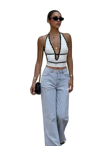 Summer new sexy backless halter neck knitted sweater for women holiday style4