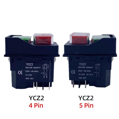 Interrupteur électromagnétique YCZ2 5 broches 110V bouton poussoir rouge - 3